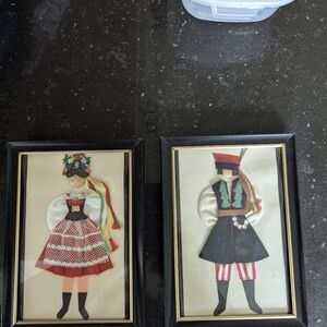 Set of 2Vintage 3D Shadowbox Framed Folk Costume Dolls Made in Poland